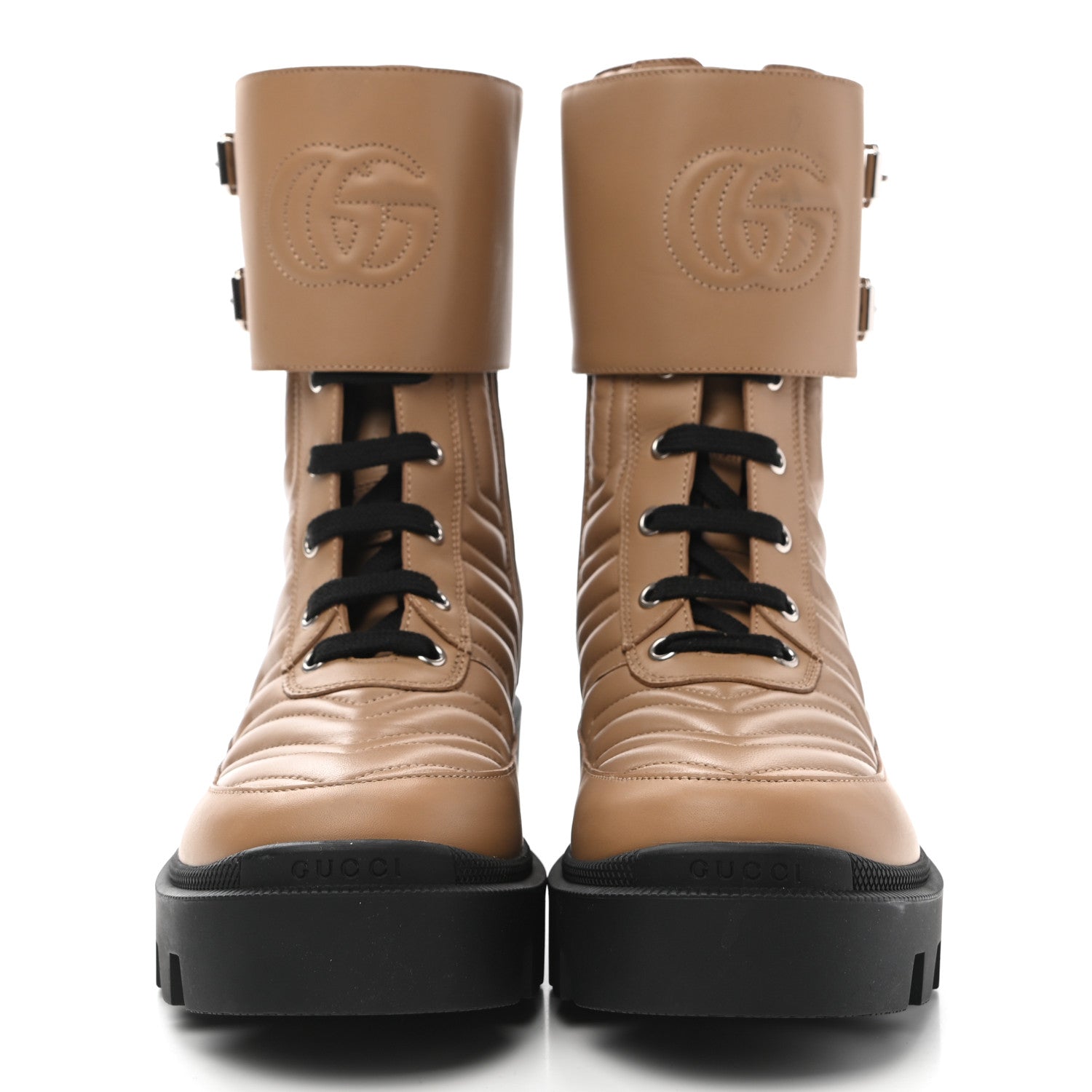 Gucci Nappa Frances GG Matelasse Platform Combat Boots 38 Natural Tan 2 of 9