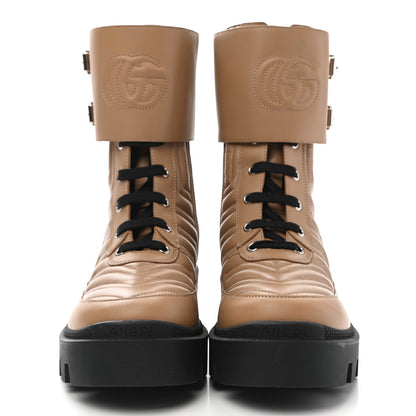 Gucci Nappa Frances GG Matelasse Platform Combat Boots 38 Natural Tan 2 of 9