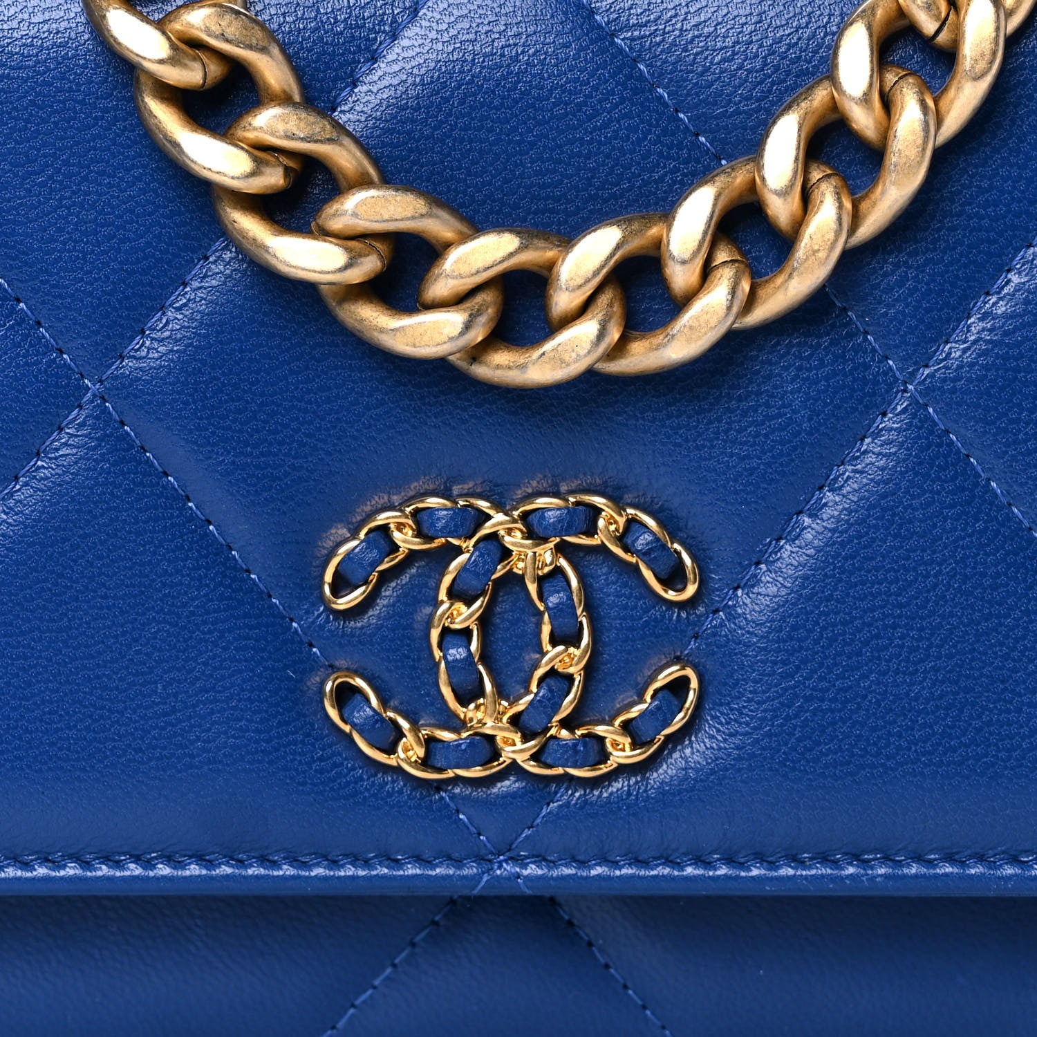 Chanel Goatskin Quilted Chanel 19 Wallet On Chain WOC Blue 8 of 15