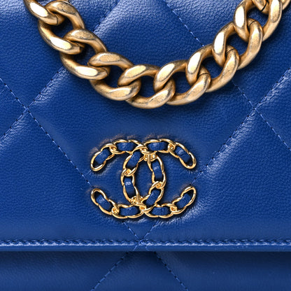 Chanel Goatskin Quilted Chanel 19 Wallet On Chain WOC Blue 8 of 15