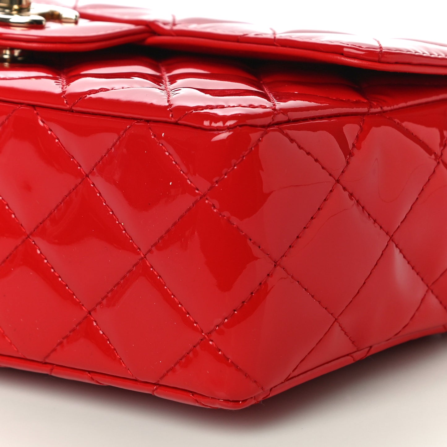 Patent Calfskin Quilted Mini Rectangular Flap Red