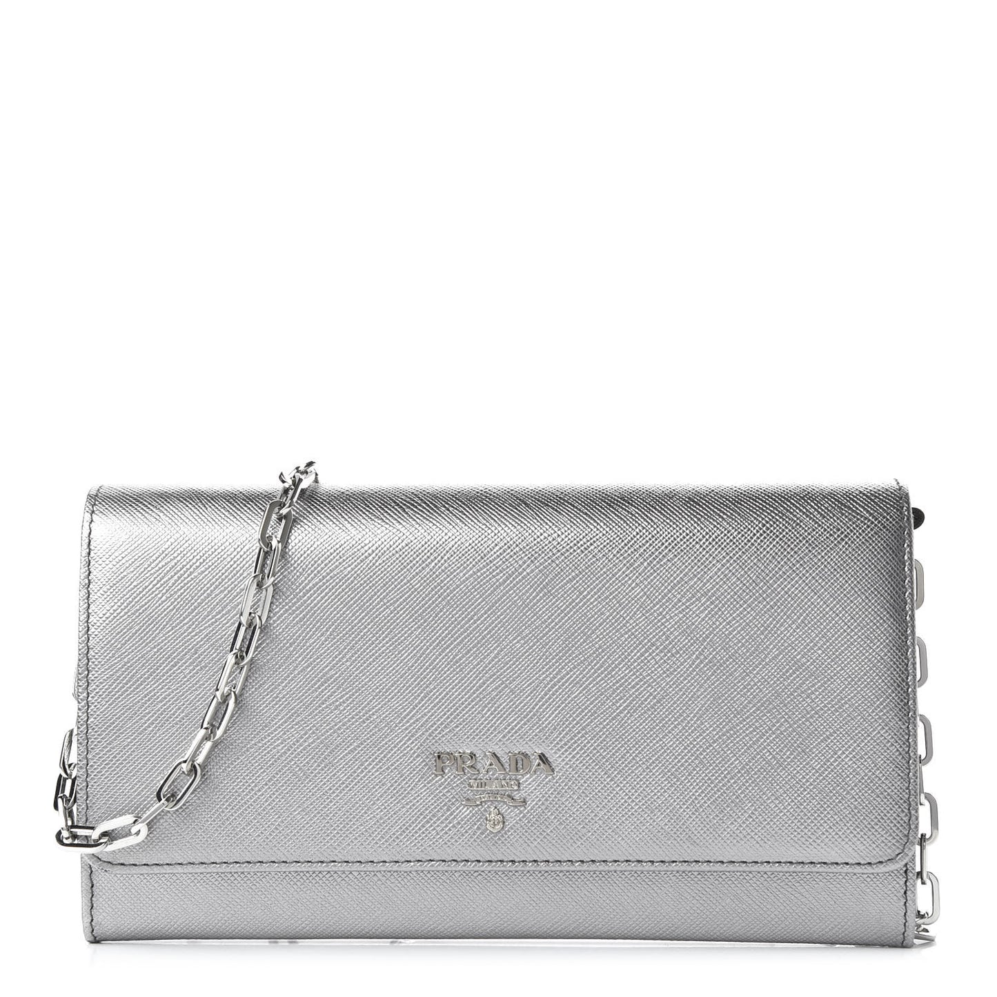 Metallic Saffiano Metal Chain Wallet Cromo