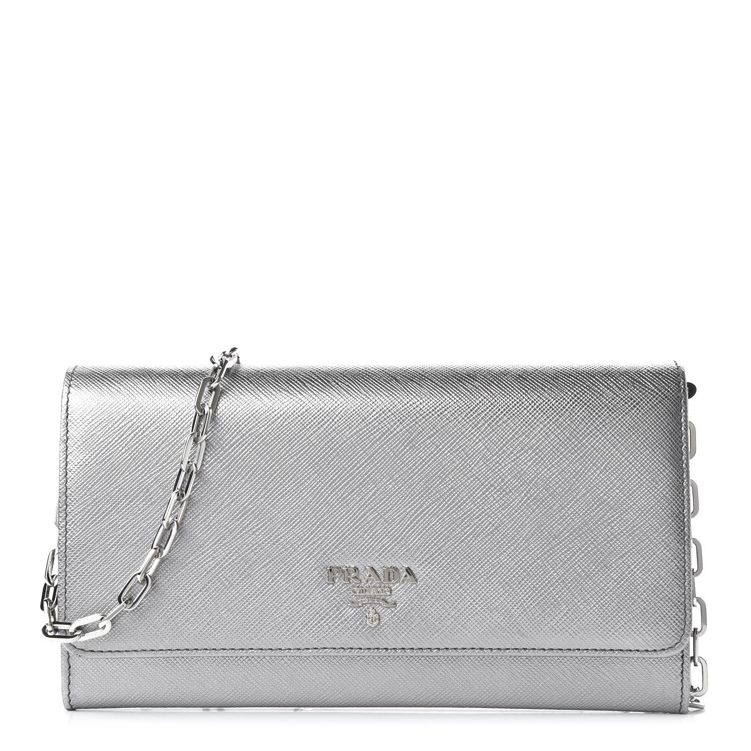 Prada Metallic Saffiano Metal Chain Wallet Cromo 1 of 10