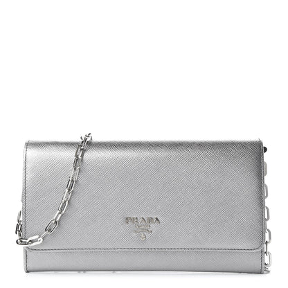 Prada Metallic Saffiano Metal Chain Wallet Cromo 1 of 10