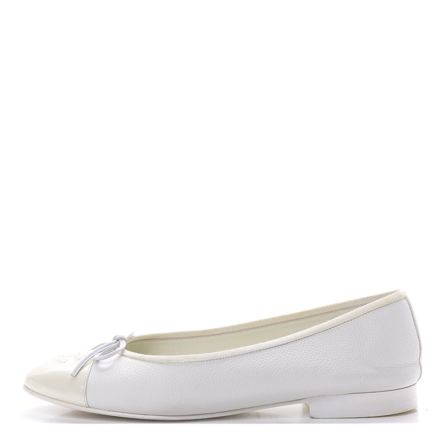 Calfskin Patent Cap Toe Ballerina Flats 37.5 White