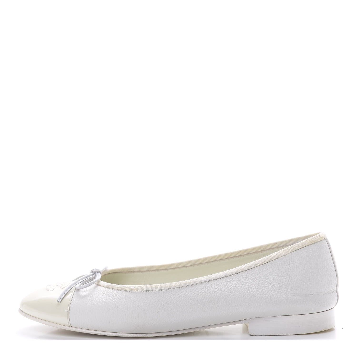 Chanel Calfskin Patent Cap Toe Ballerina Flats 37.5 White 1 of 14