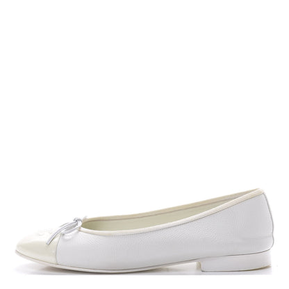 Chanel Calfskin Patent Cap Toe Ballerina Flats 37.5 White 1 of 14