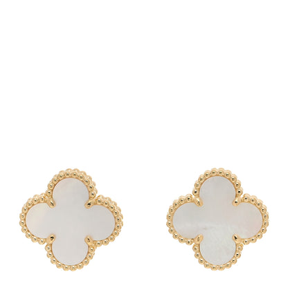 Van Cleef & Arpels 18K Yellow Gold Mother of Pearl Vintage Alhambra Earrings 1 of 5