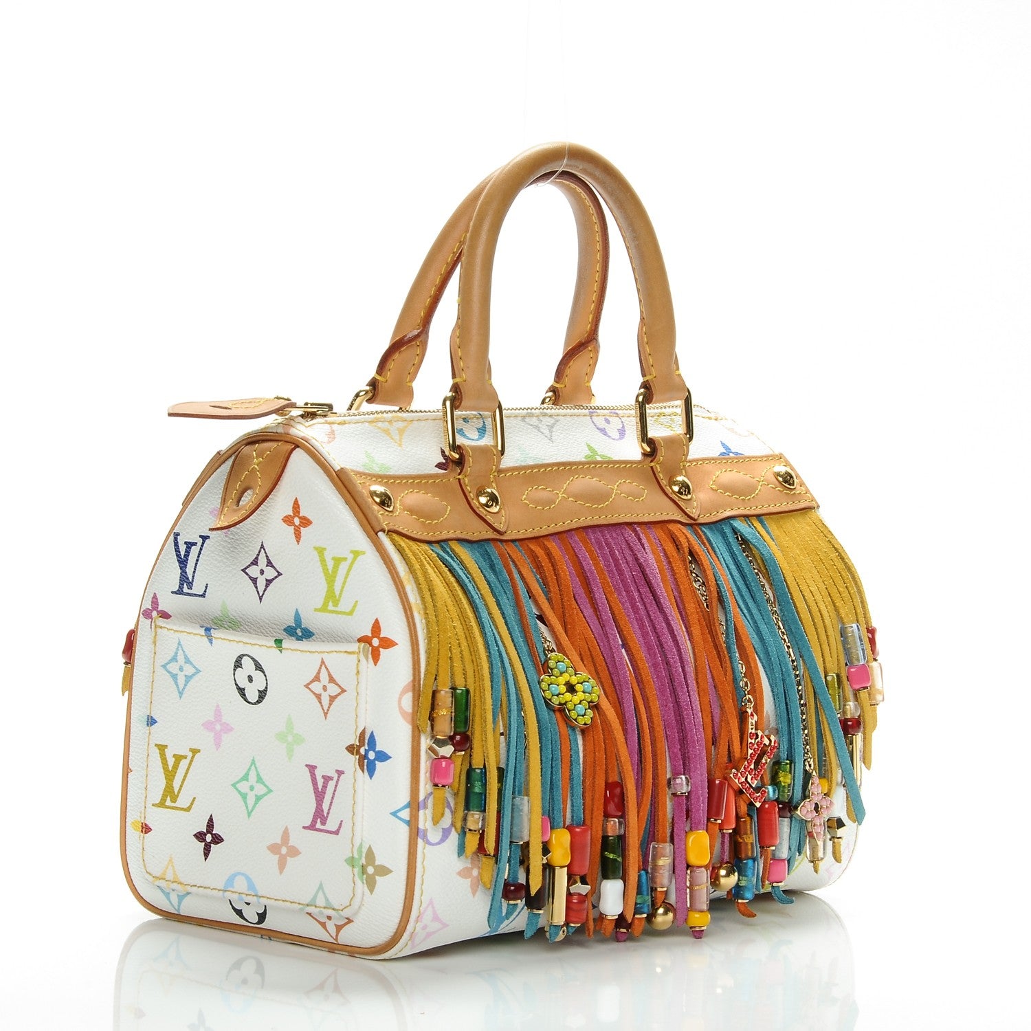 Louis Vuitton Monogram Multicolor Fringe Speedy 25 White 3 of 6