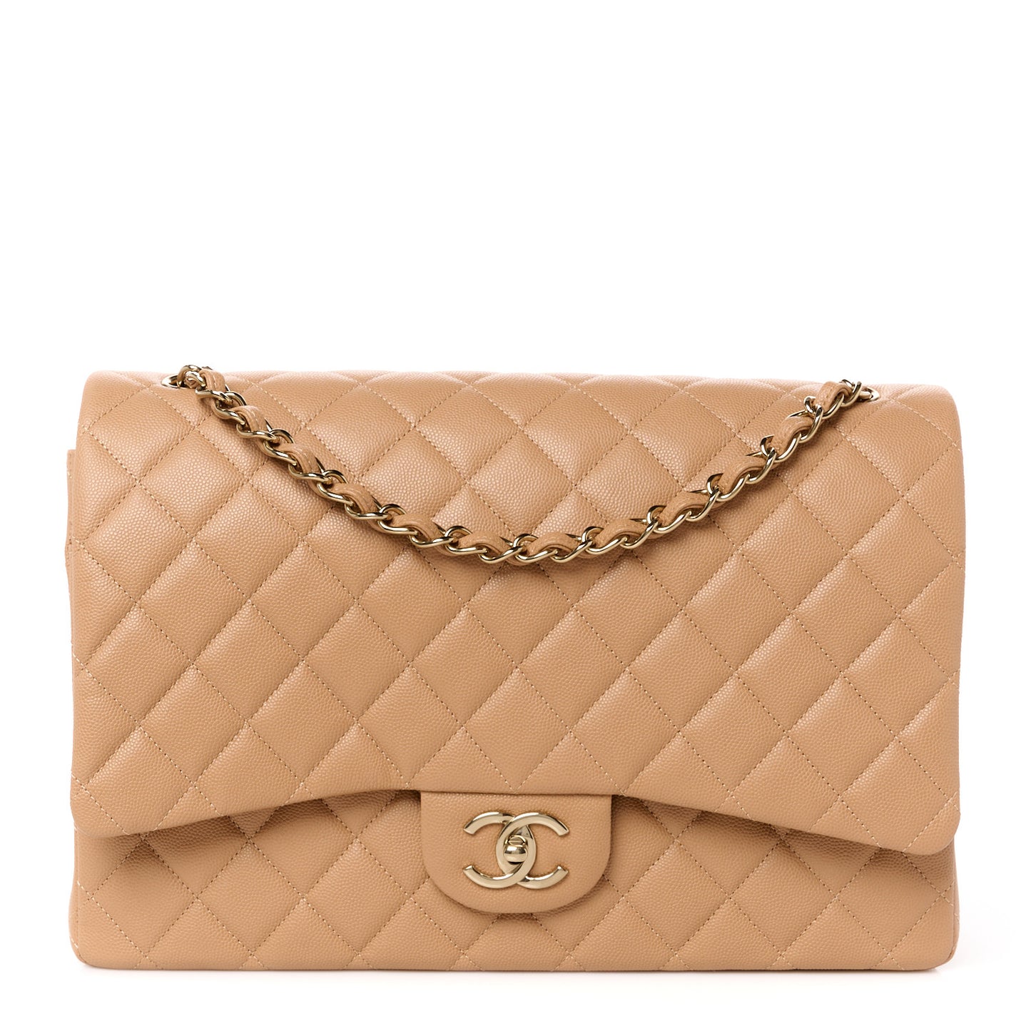 Caviar Quilted Maxi Double Flap Dark Beige
