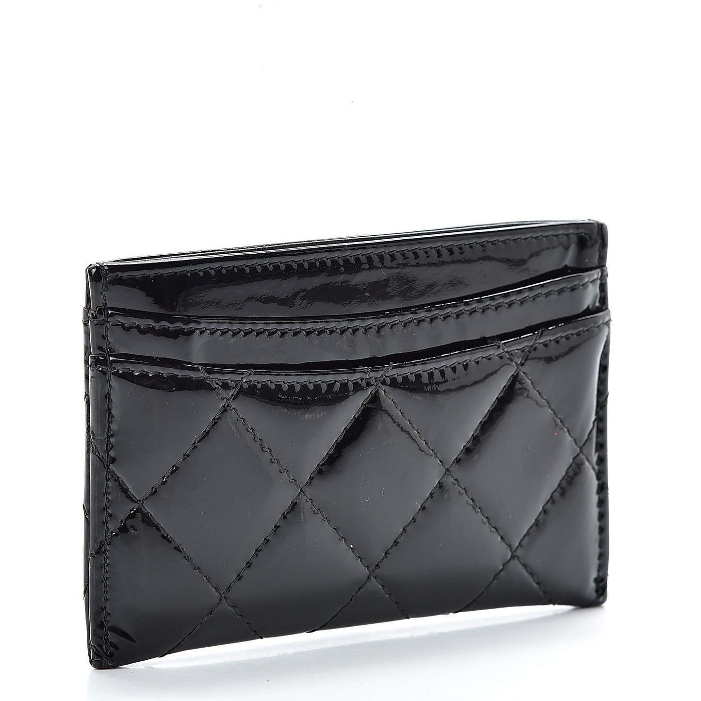 Patent Calfskin Quilted Card Holder Black