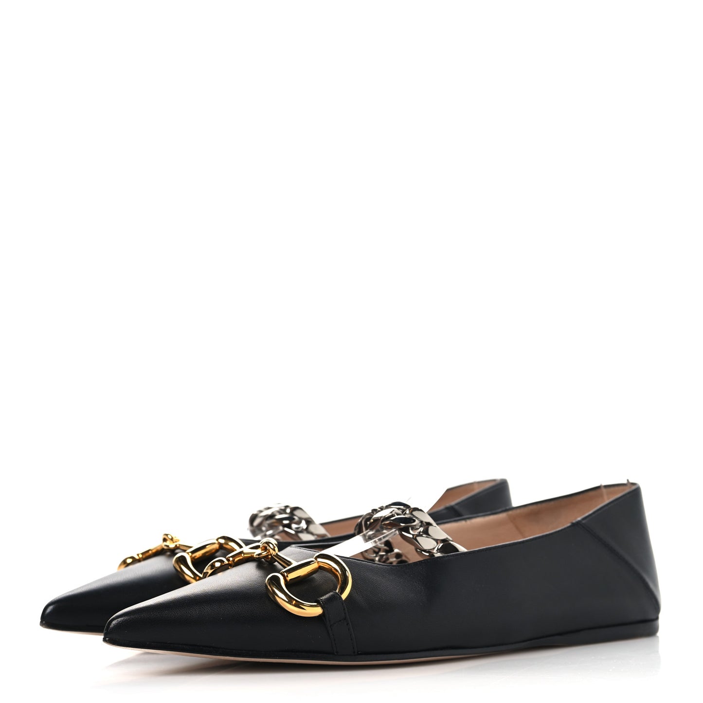 Nappa Lumiere Deva Horsebit Chain Embellished Flats 37 Black