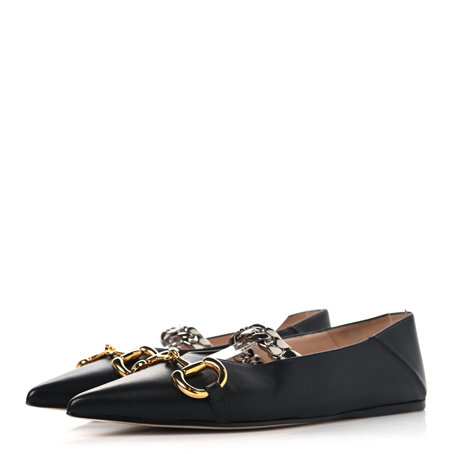 Gucci Nappa Lumiere Deva Horsebit Chain Embellished Flats 37 Black 5 of 10