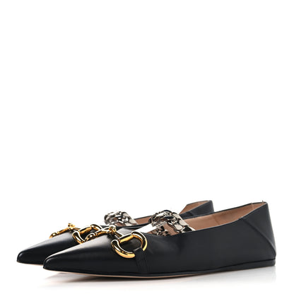 Gucci Nappa Lumiere Deva Horsebit Chain Embellished Flats 37 Black 5 of 10