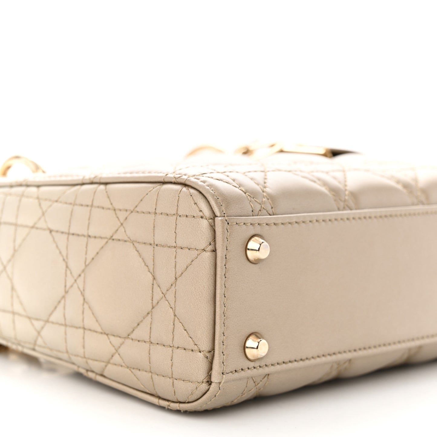 Metallic Lambskin Cannage Mini Lady Dior Gold