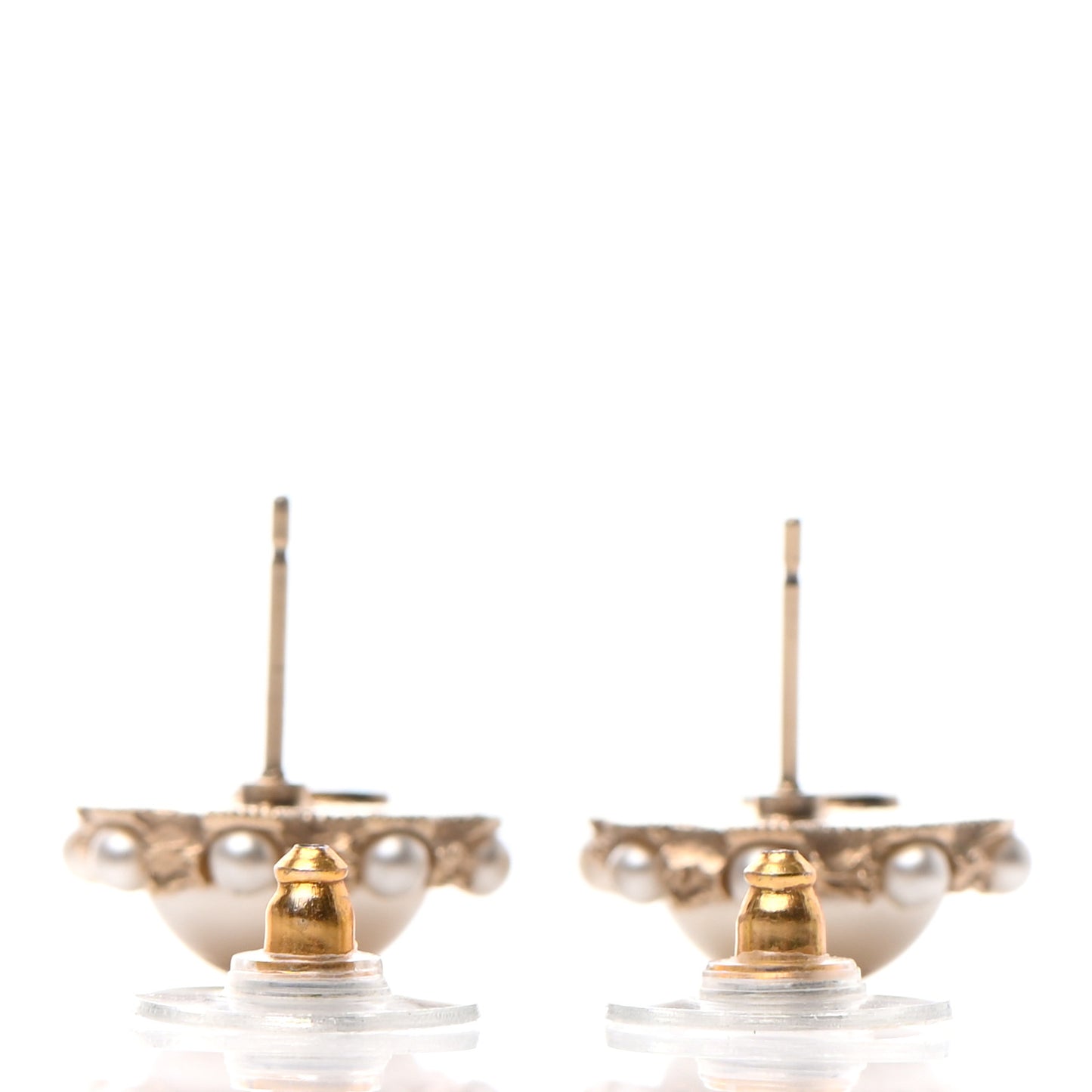 Metal Pearl CC Round Earrings Gold