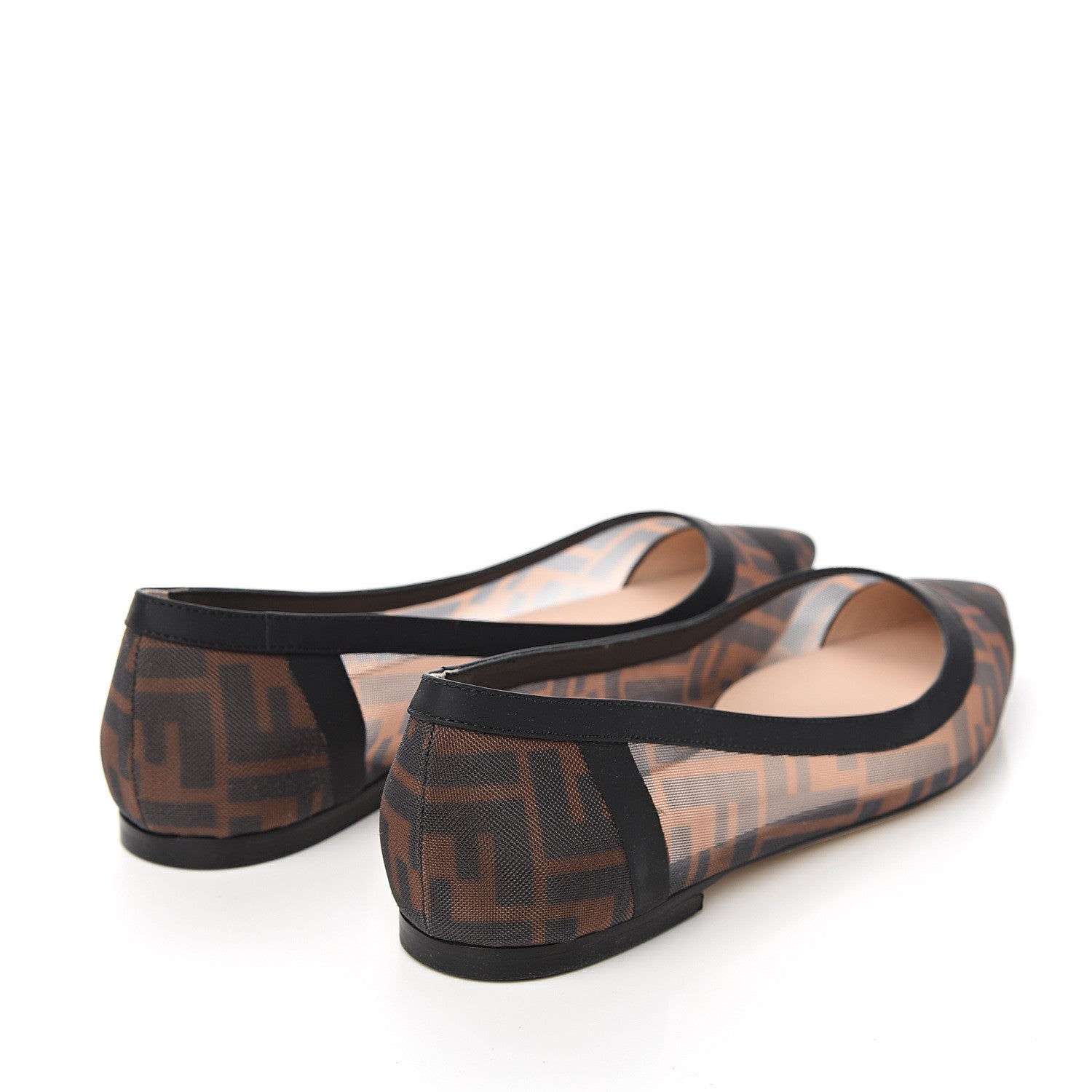 Fendi Mesh FF Skimmer Ballerina Flats 39 Tobacco Moro Black 4 of 8