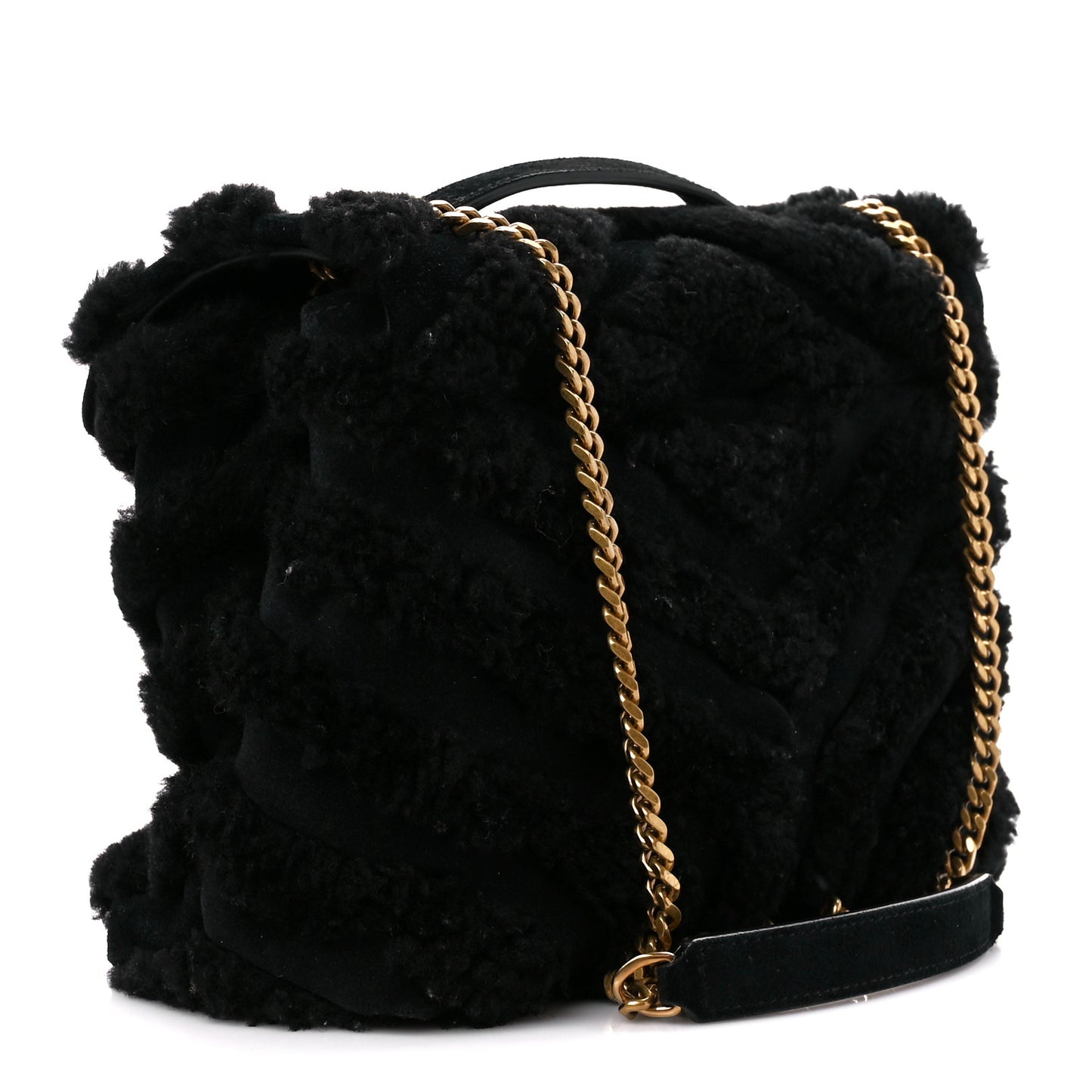 Suede Shearling Y Quilted Monogram Small Loulou Chain Satchel Black