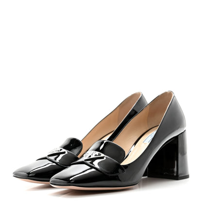 Prada Vernice Metal Triangle Logo 70mm Loafer Pumps 39.5 Black 3 of 10