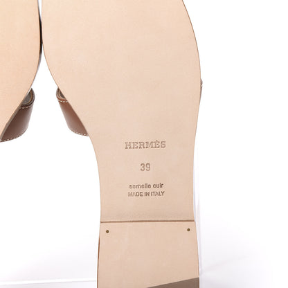 Hermes Box Calfskin Oran Sandals 39 Gold 6 of 9