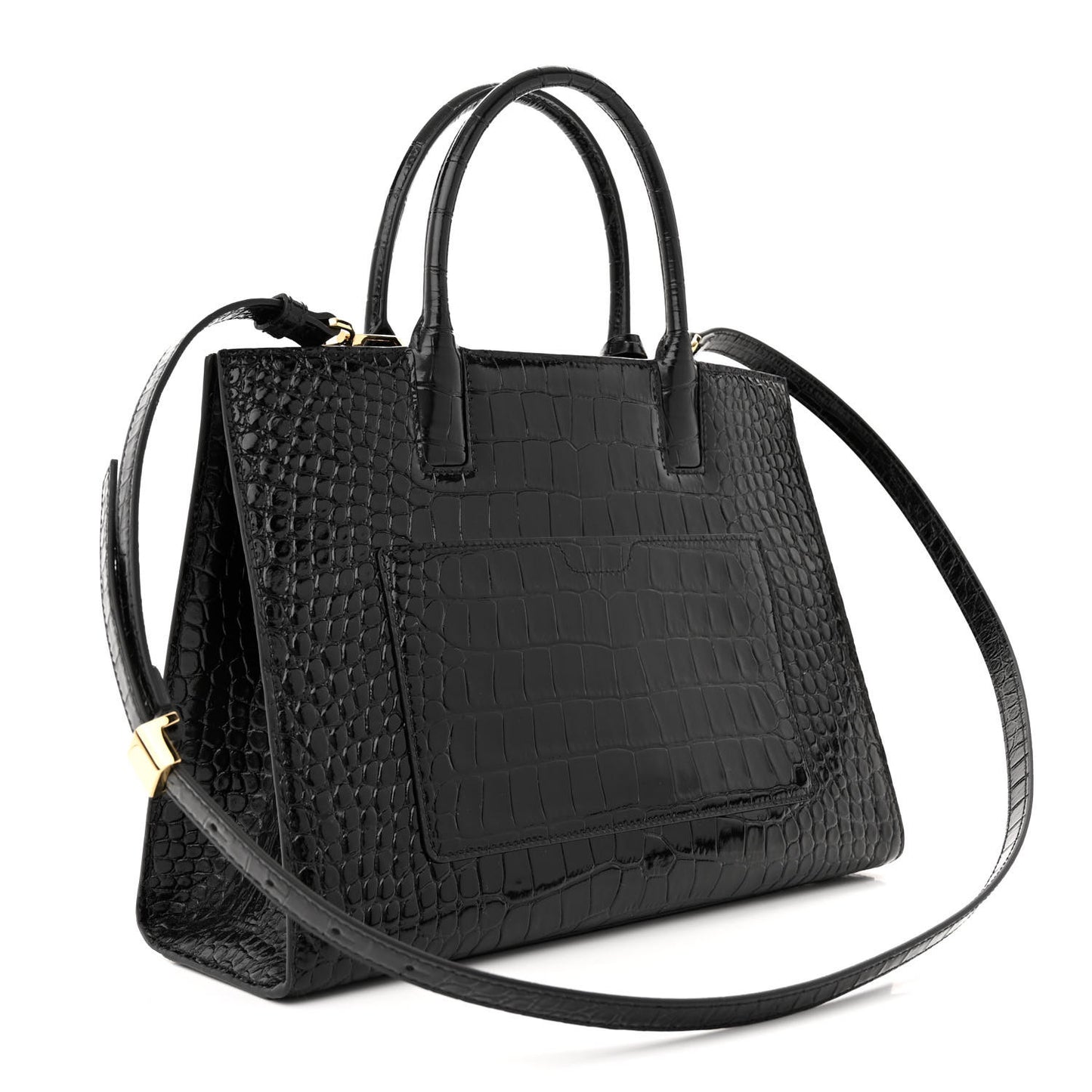 Crocodile Embossed Calfskin Small Frances Tote Black