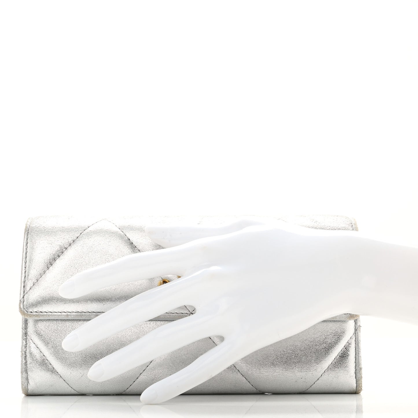 Metallic Lambskin Quilted Chanel 19 Flap Wallet Silver