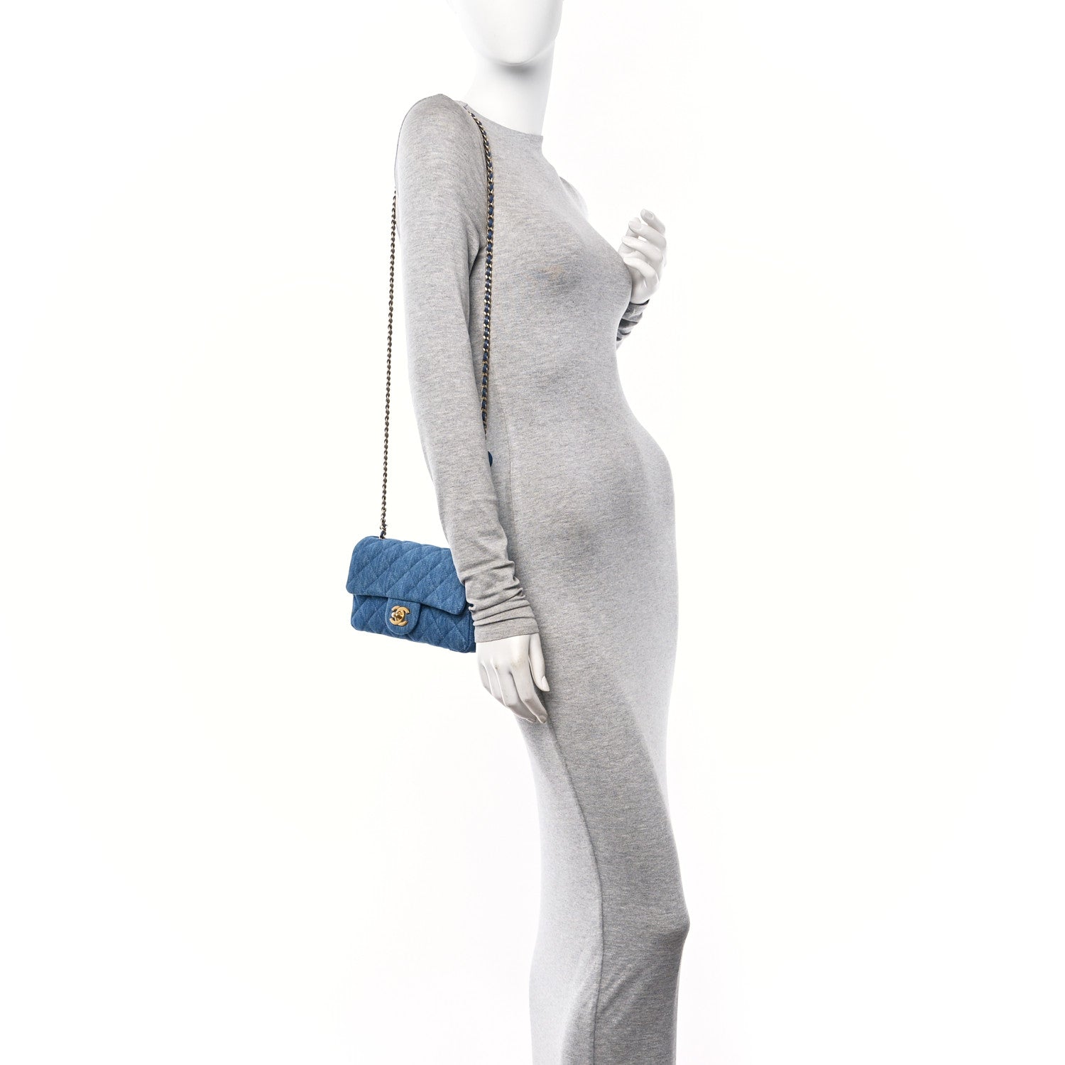 Chanel Denim Quilted Mini Pearl Crush Rectangular Flap Blue 2 of 11