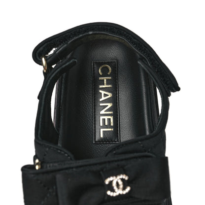 Chanel Grosgrain Quilted Bow Dad Sandals 38.5 Black 7 of 9