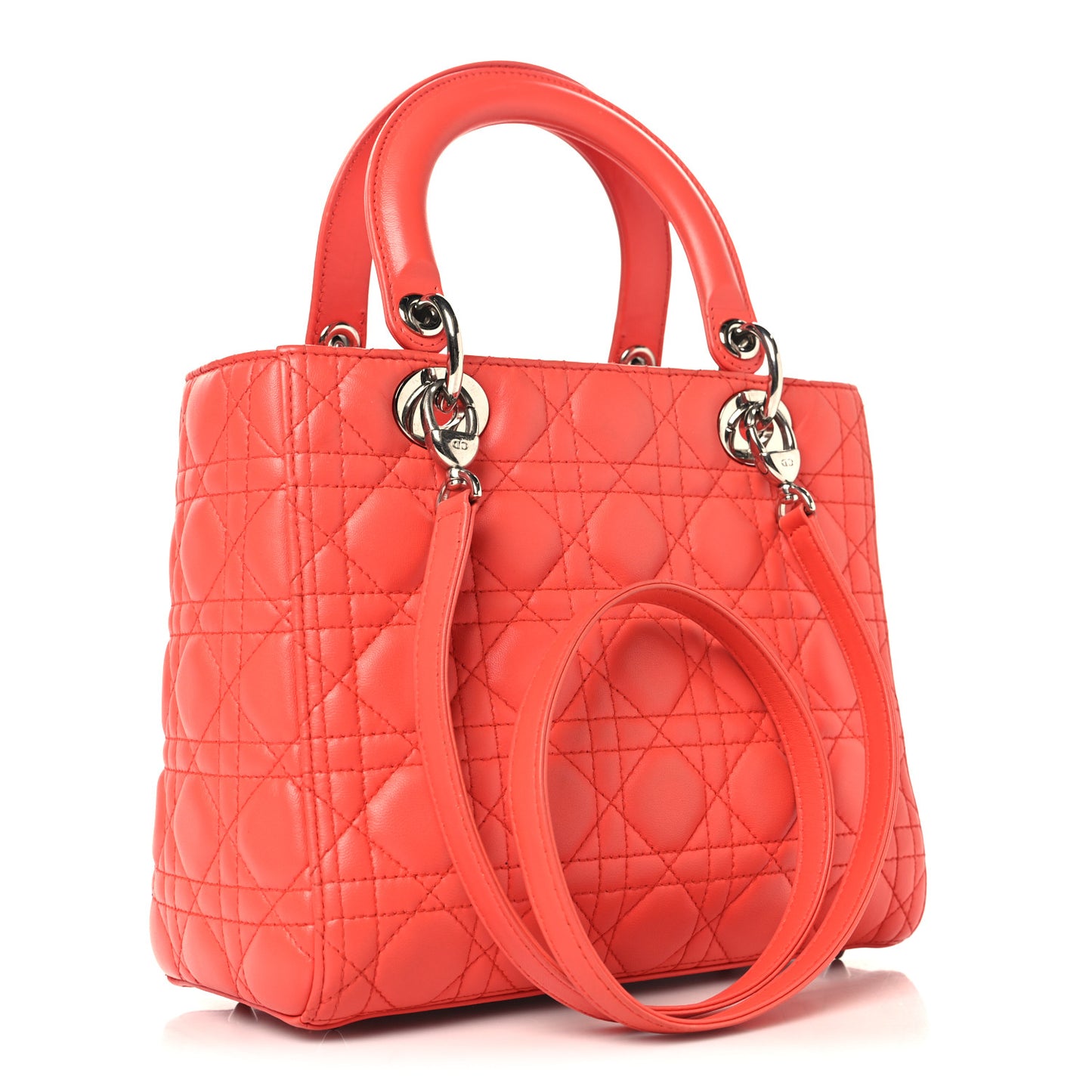 Lambskin Cannage Medium Lady Dior Coral