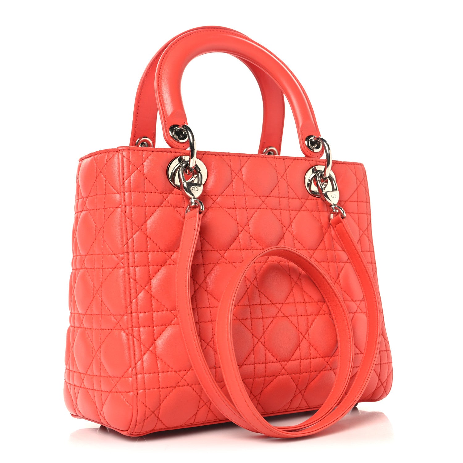 Christian Dior Lambskin Cannage Medium Lady Dior Coral 3 of 10