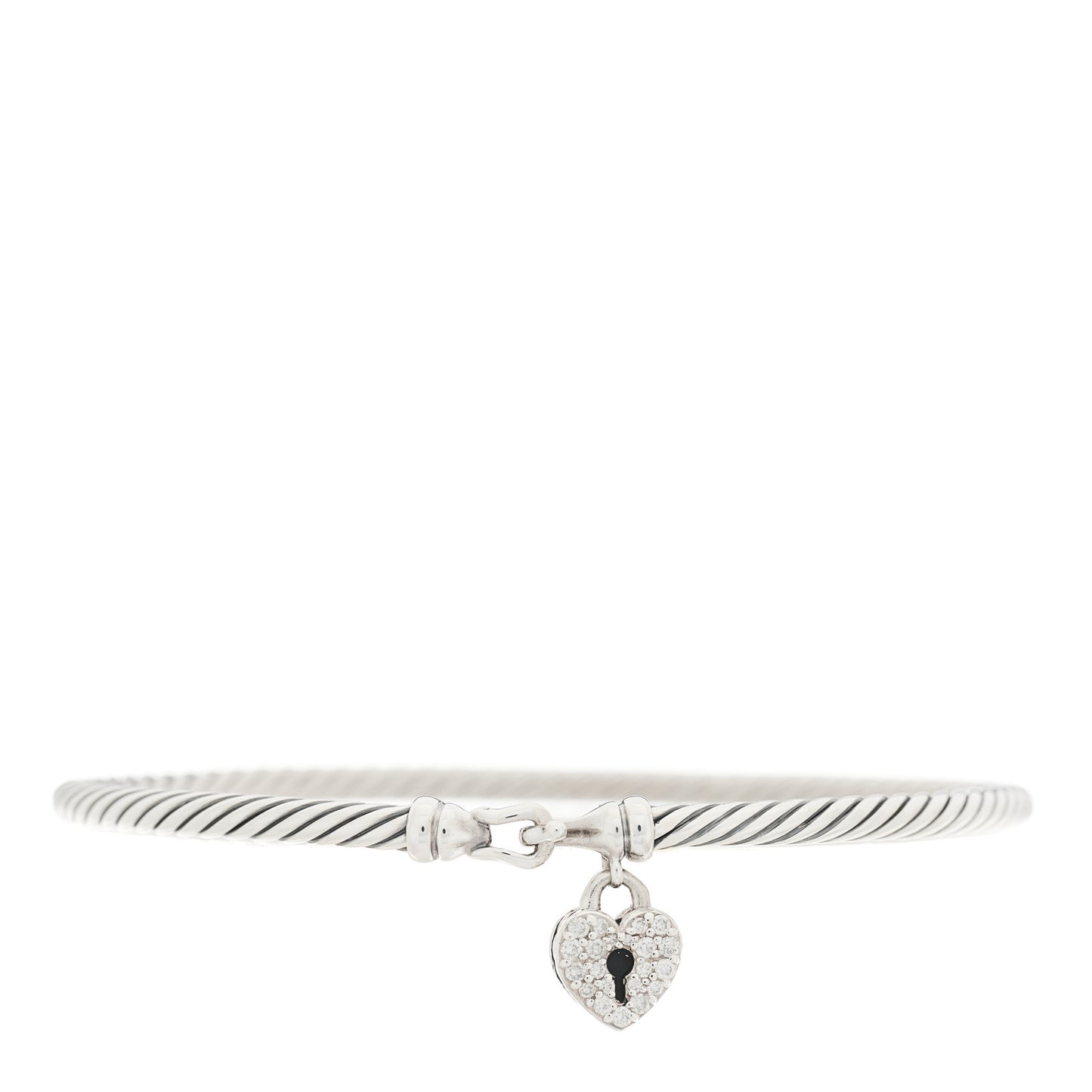 Sterling Silver Diamond 3mm Cable Collectibles Heart Lock Bracelet