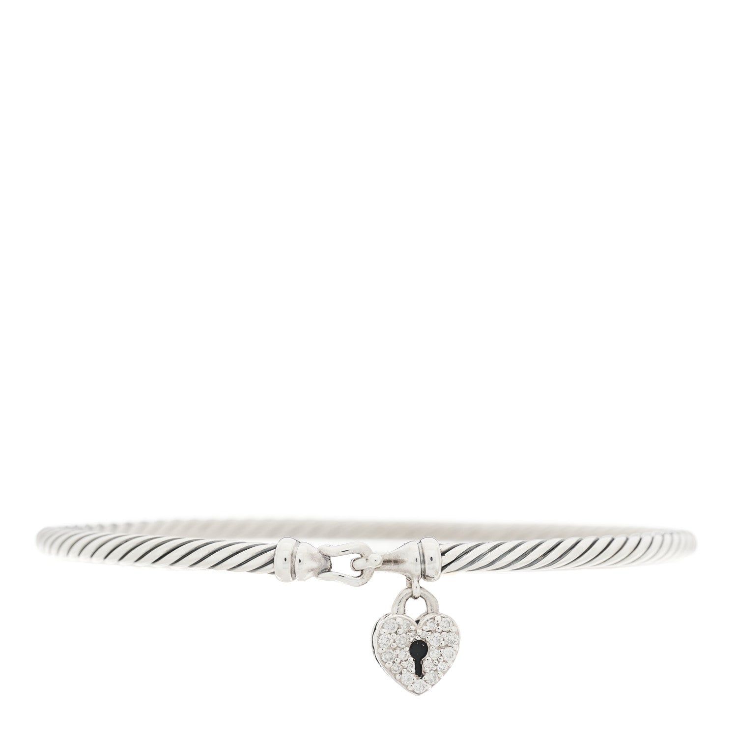 David Yurman Sterling Silver Diamond 3mm Cable Collectibles Heart Lock Bracelet 1 of 3