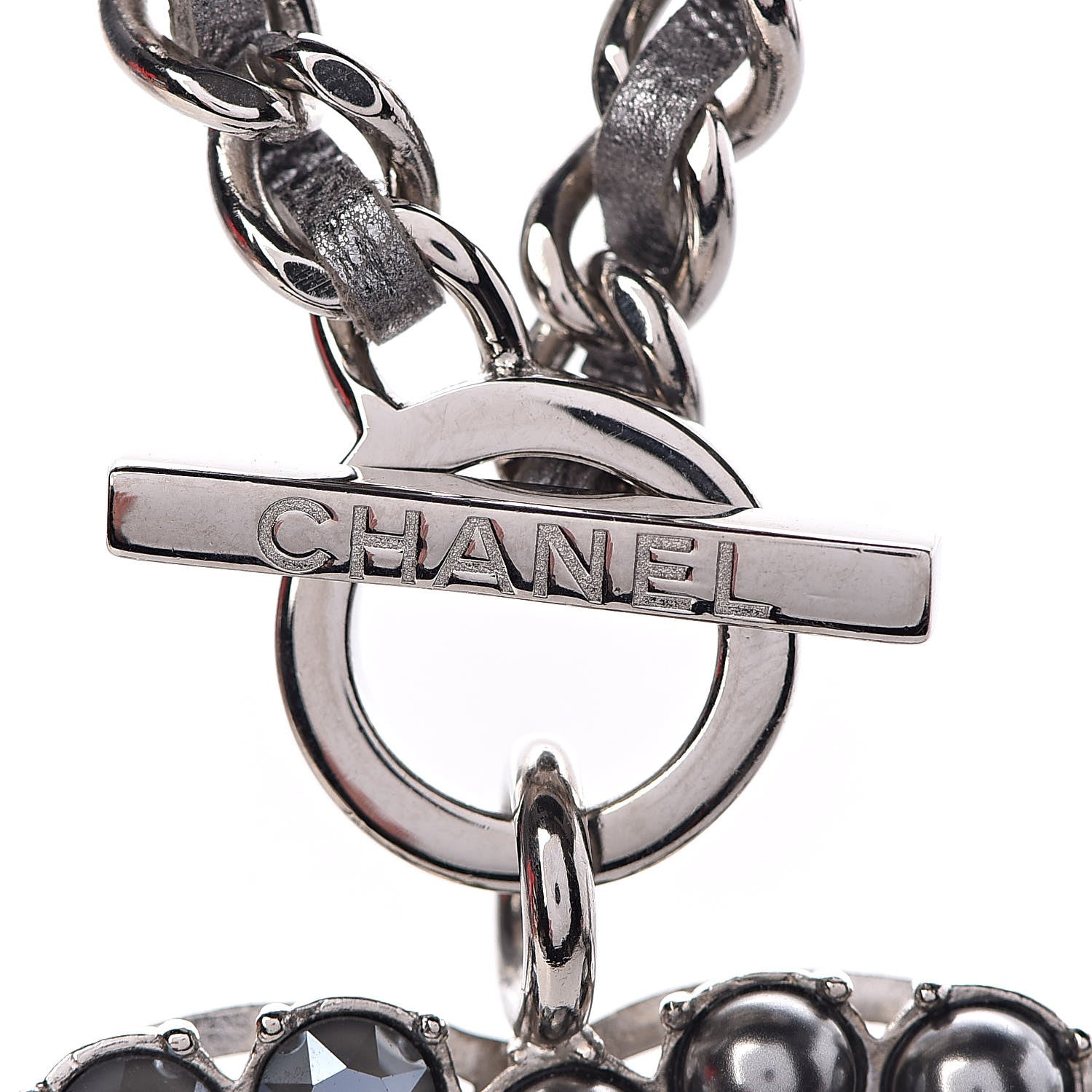 Chanel Crystal Beads Lambskin CC Short Necklace Silver 5 of 6