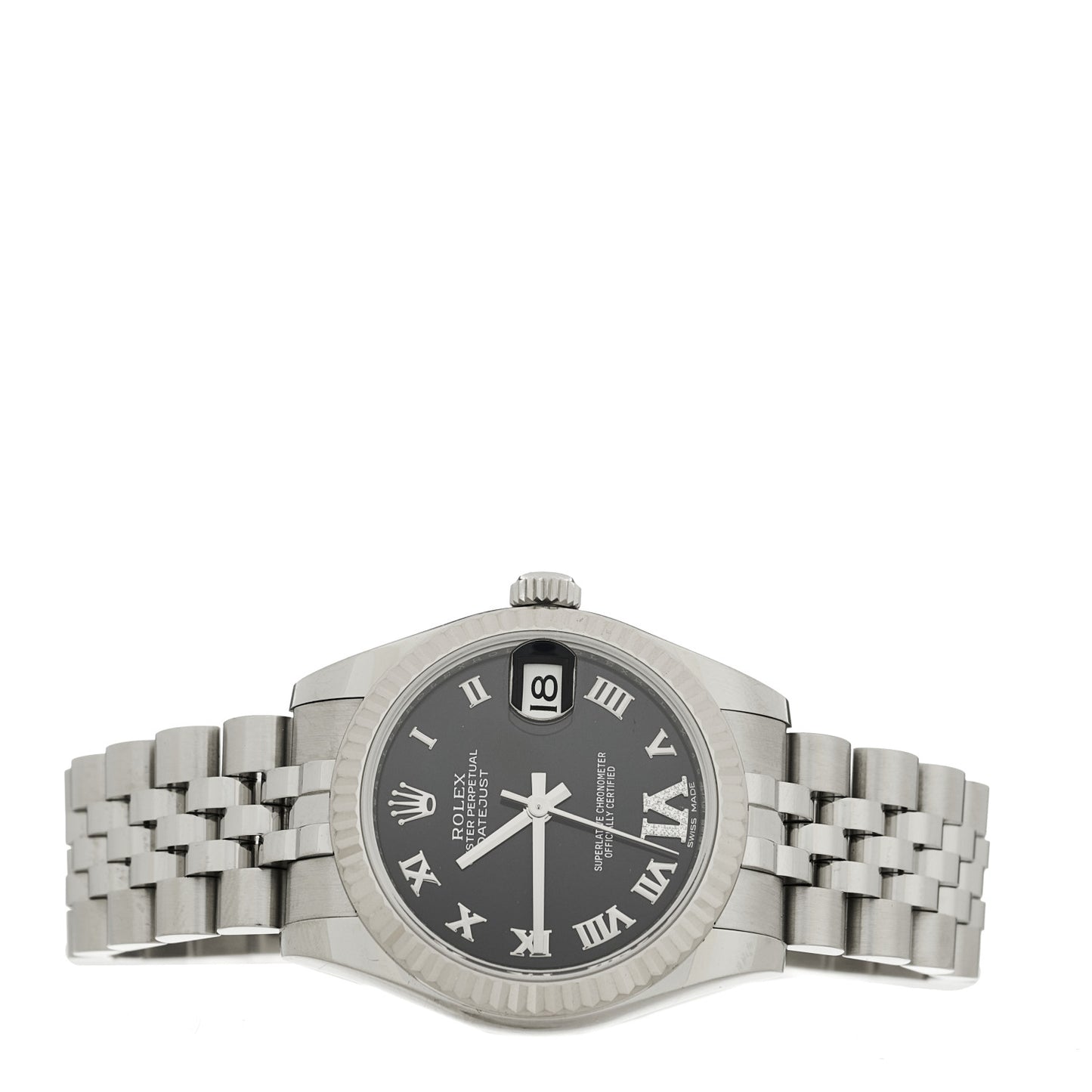 Stainless Steel 18K White Gold Diamond 31mm Oyster Perpetual Datejust Watch Aubergine Roman 178274