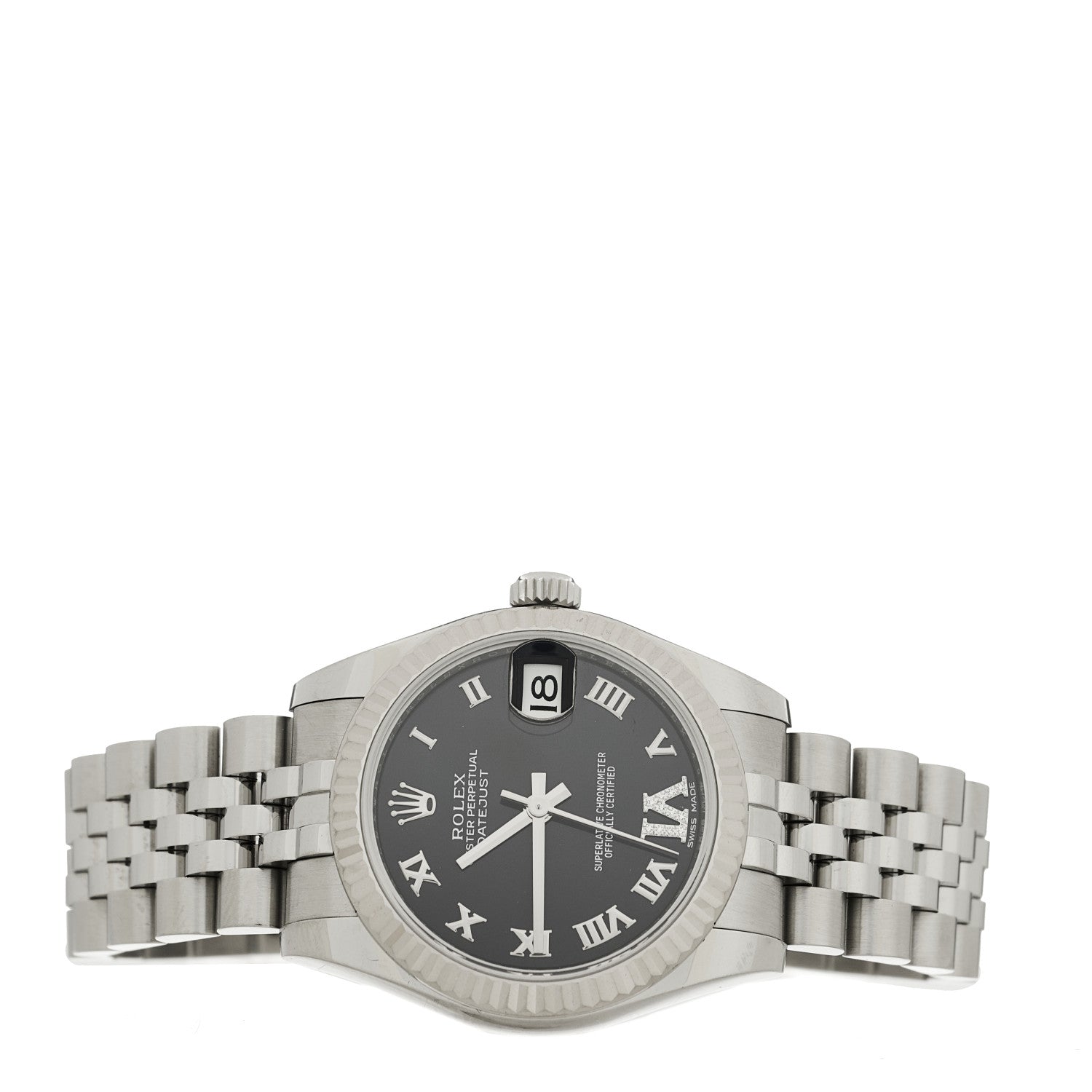 Rolex Stainless Steel 18K White Gold Diamond 31mm Oyster Perpetual Datejust Watch Aubergine Roman 178274 2 of 5