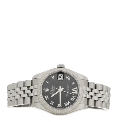 Rolex Stainless Steel 18K White Gold Diamond 31mm Oyster Perpetual Datejust Watch Aubergine Roman 178274 2 of 5