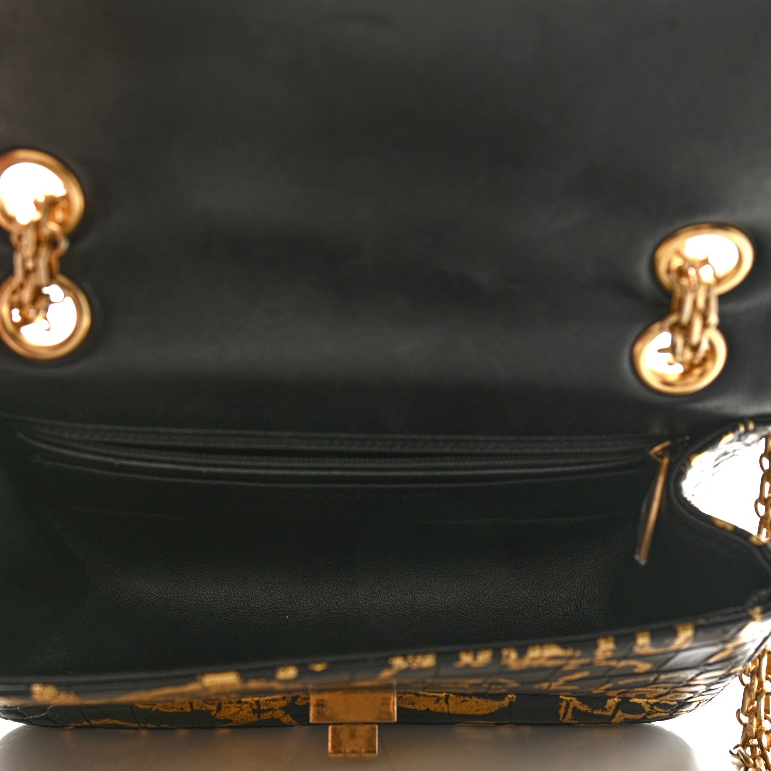 Chanel Calfskin Crocodile Embossed Graffiti 2.55 Mini Cocodile Reissue Flap Black Gold 5 of 11