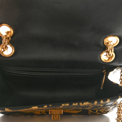 Chanel Calfskin Crocodile Embossed Graffiti 2.55 Mini Cocodile Reissue Flap Black Gold 5 of 11