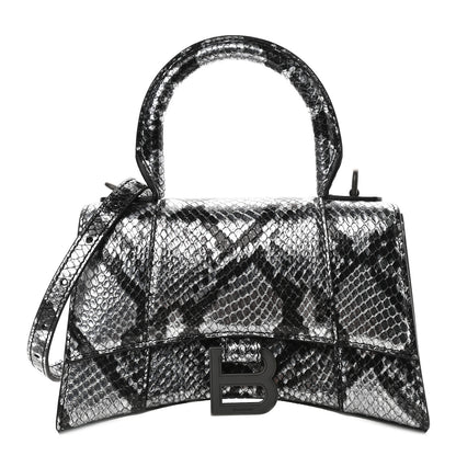 Balenciaga Shiny Calfskin Snakeskin Embossed Hourglass Top Handle Bag XS Silver Black 1 of 10
