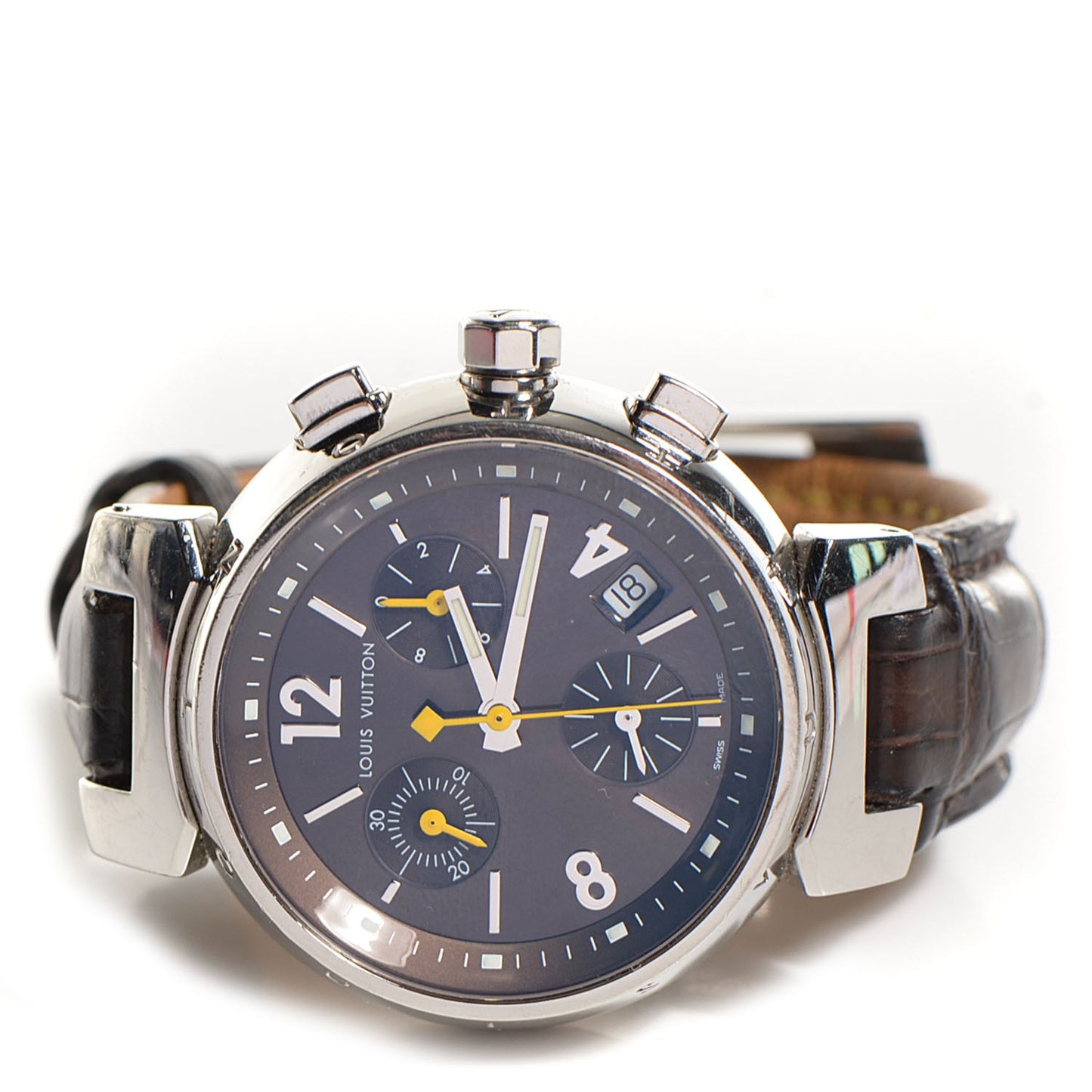 Stainless Steel Alligator 34mm Tambour Chronograph Quartz Watch Brown