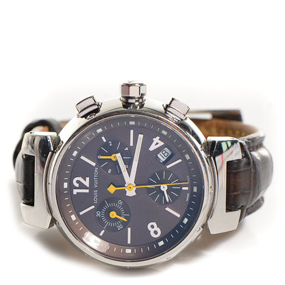 Louis Vuitton Stainless Steel Alligator 34mm Tambour Chronograph Quartz Watch Brown 4 of 9