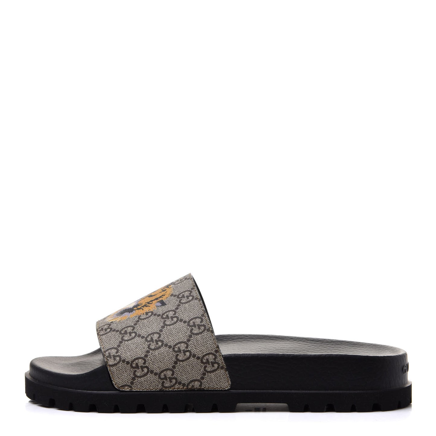 GG Supreme Monogram Tiger Mens Lug Sole Slide Sandals 9 Ebony
