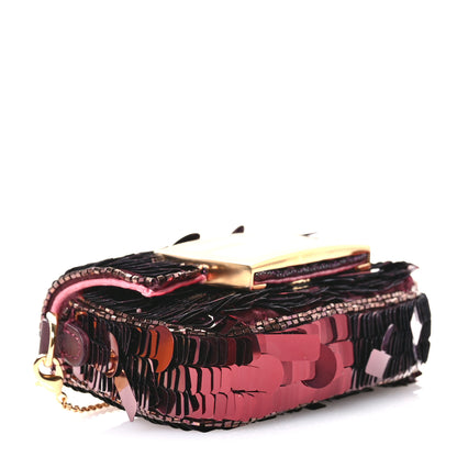 Fendi Sequin Paillettes Shiny Nappa Sex and the City Nano Maxi Buckle Baguette Charm Granata 4 of 13
