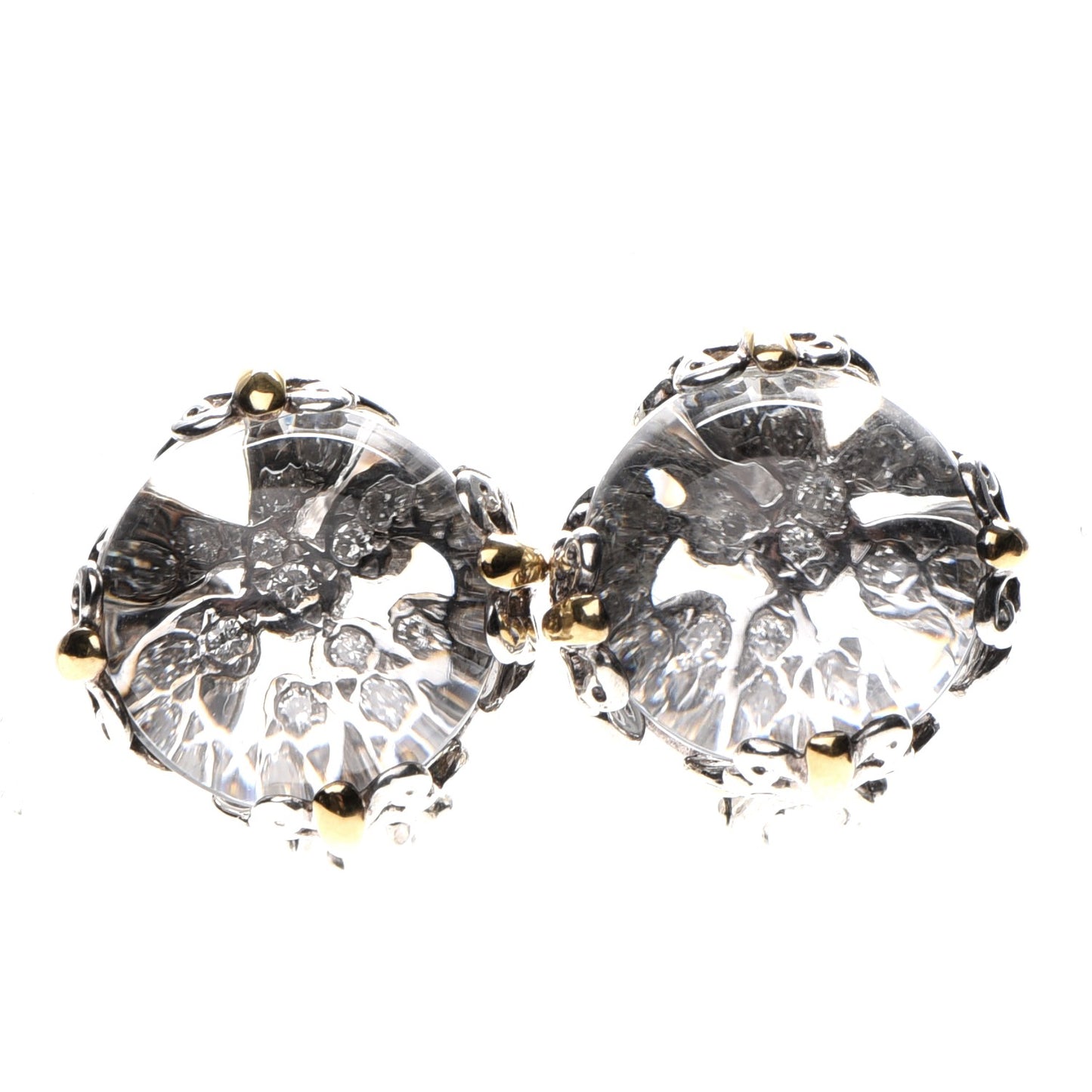 Sterling Silver 18K Yellow Gold White Topaz Batu Earrings
