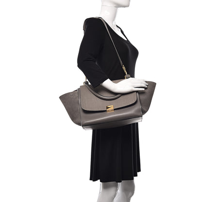 Celine Crocodile Embossed Calfskin Suede Medium Trapeze Smoke 2 of 9