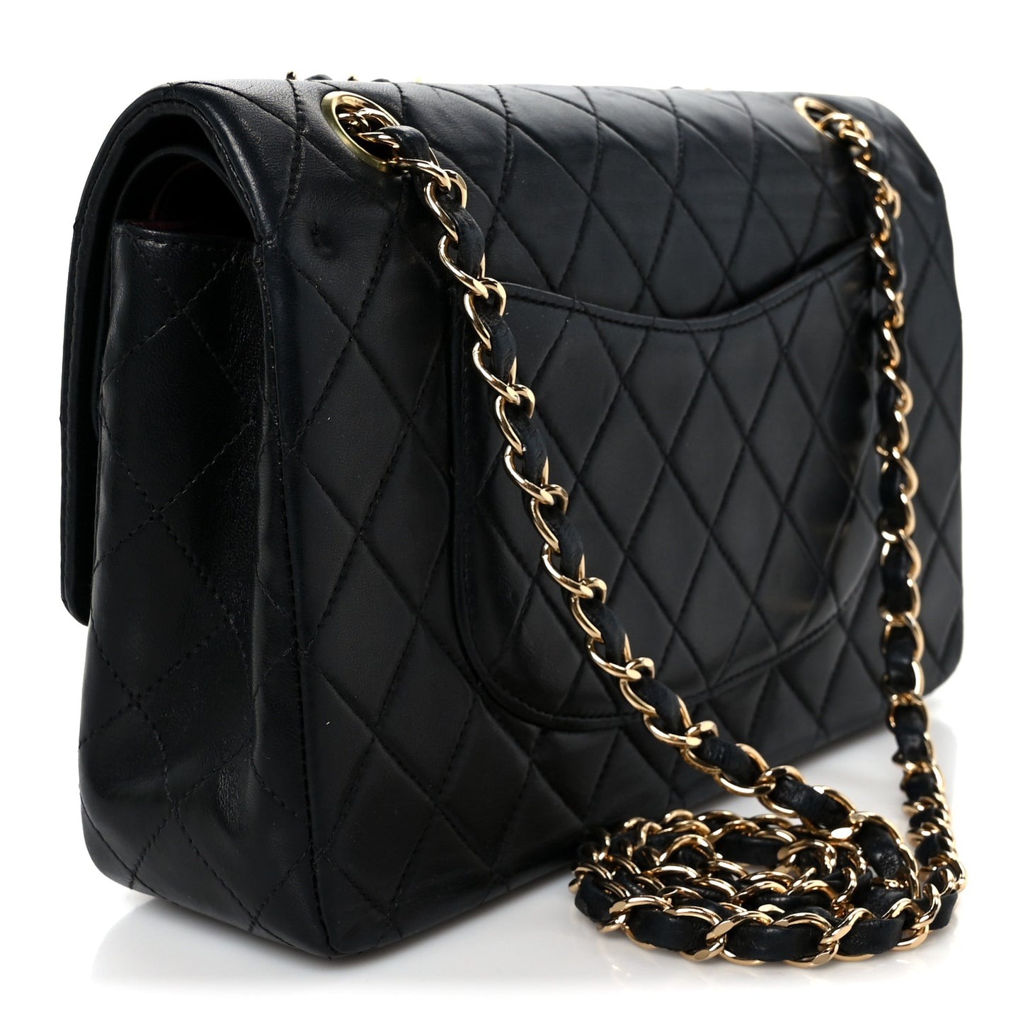 Lambskin Quilted Medium Double Flap Black
