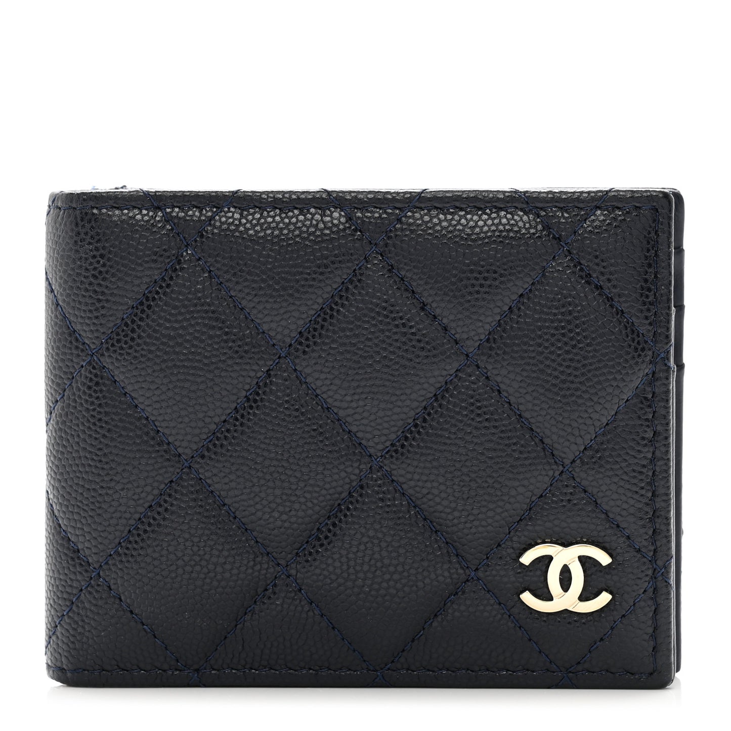 Caviar Quilted Bi-Fold Wallet Dark Blue