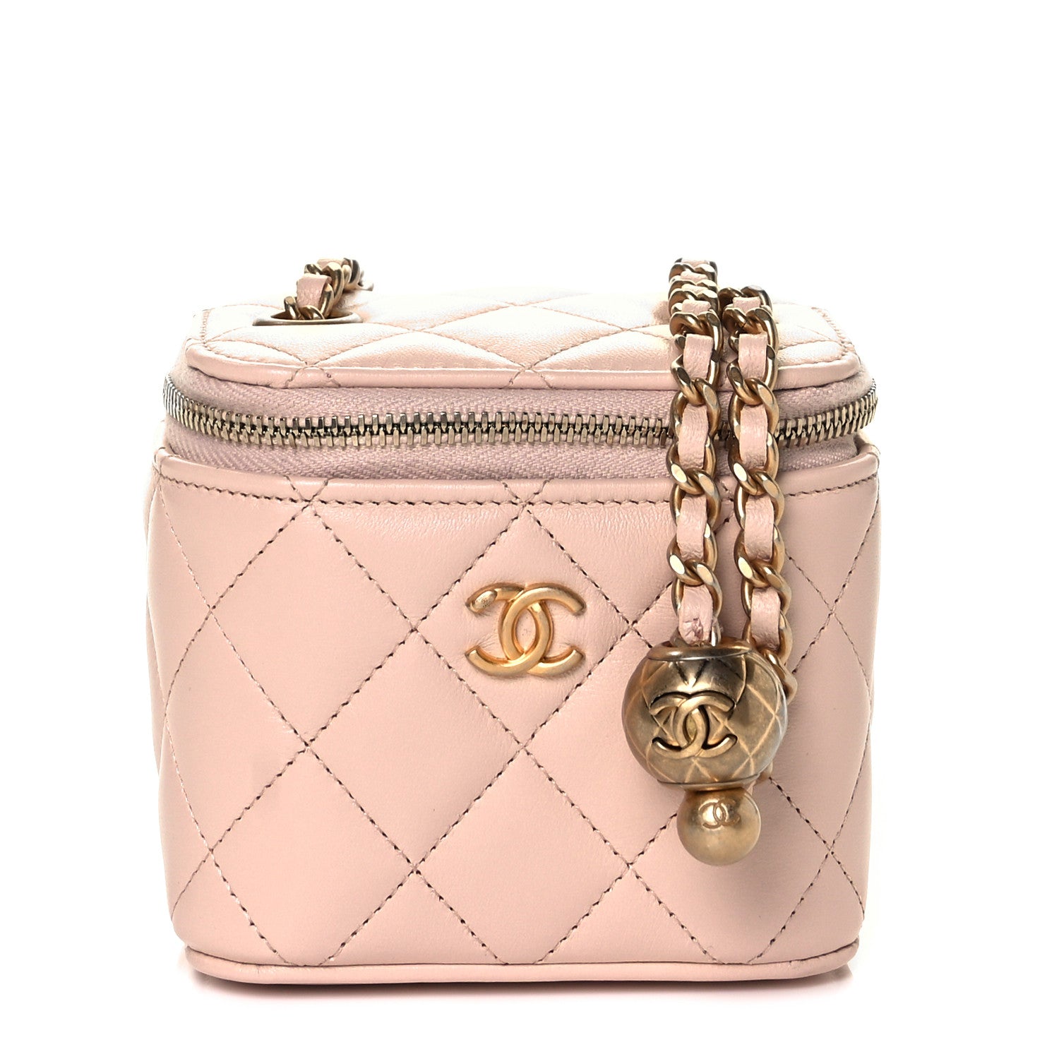 Chanel Lambskin Quilted Pearl Crush Mini Vanity Case With Chain Light Beige 1 of 9