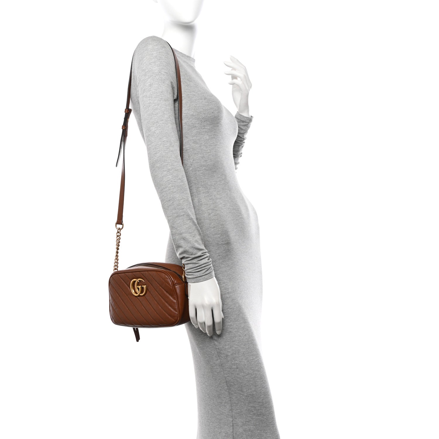 Gucci Glazed Calfskin Matelasse Diagonal Small GG Marmont Chain Shoulder Bag Cuir 3 of 11