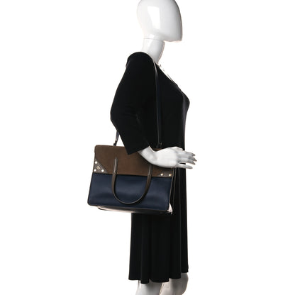 Fendi Vitello Grace Suede Large Flip Tote Midnight Marrone 2 of 12